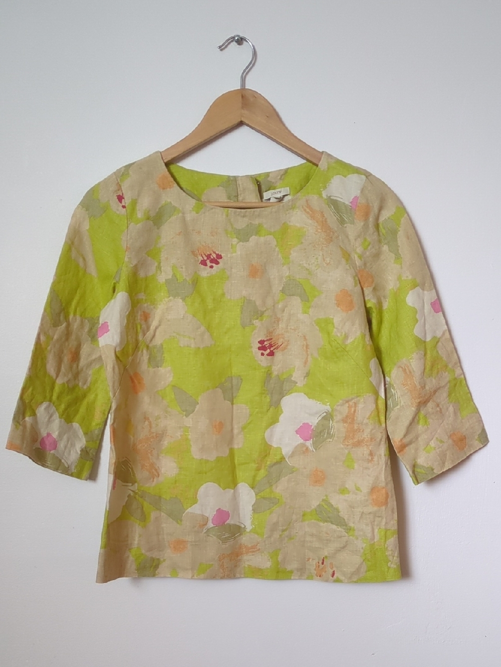 J. Crew 100% Linen Floral Scoop Neck Top